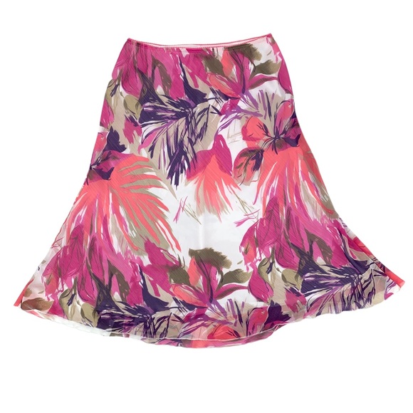 Tribal Pink Floral Patterned Lined Midi Skirt, 12 - Picture 10 of 16